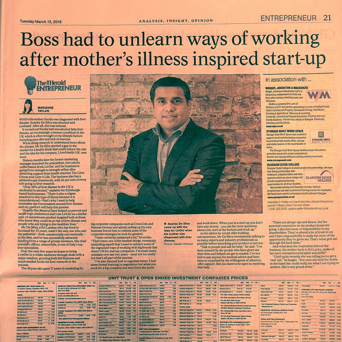 Newspaper article with Asanka's portrait